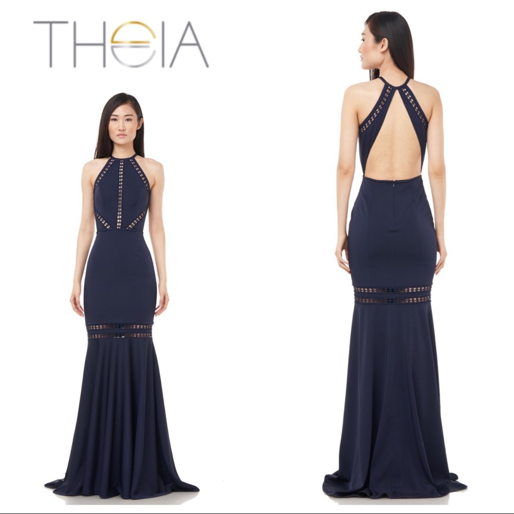 LOVE by Theia Halter Top Mermaid Gown